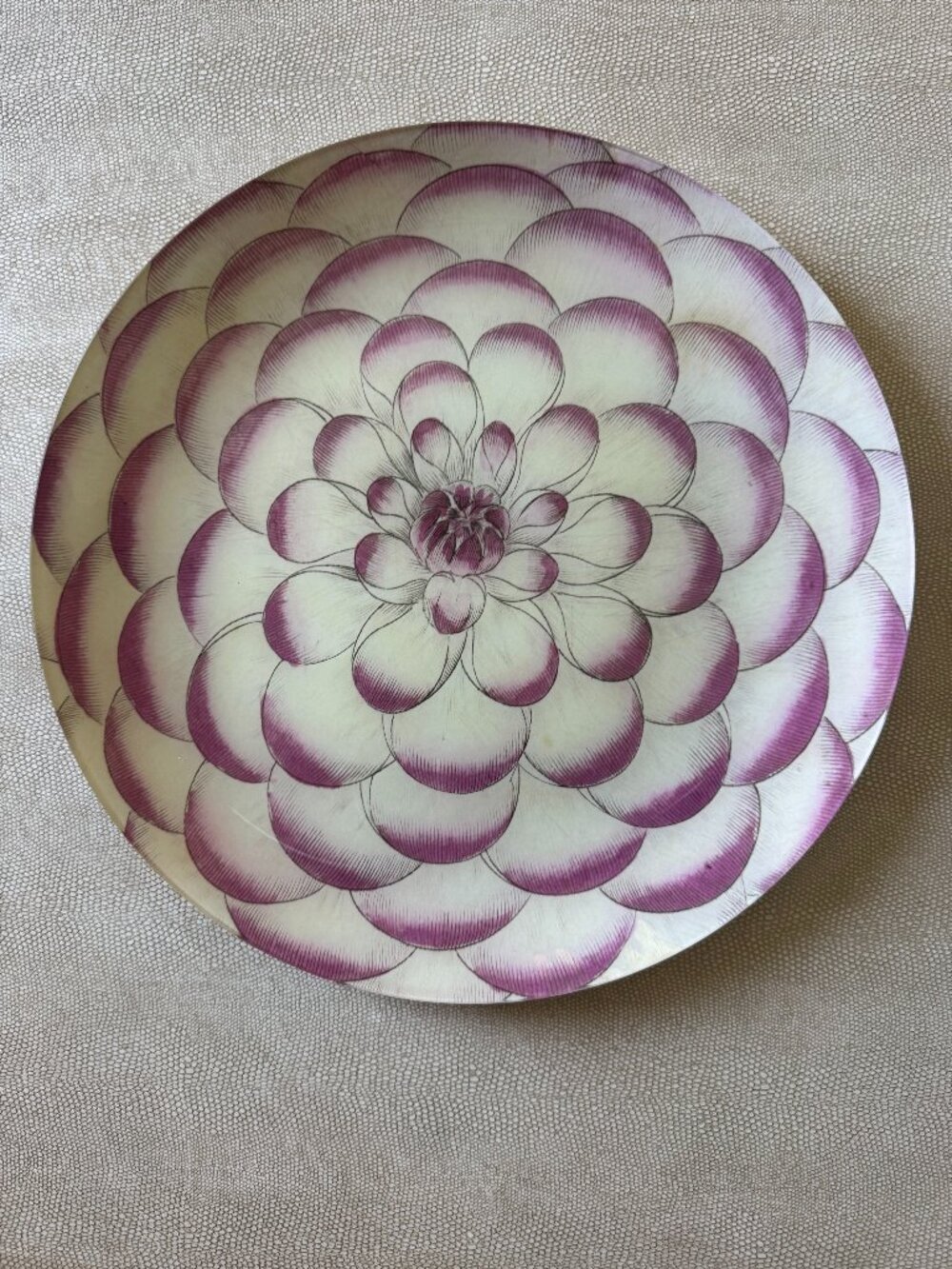 John Derian Signed Vintage Dahlia Decoupage 13" Plate Tray